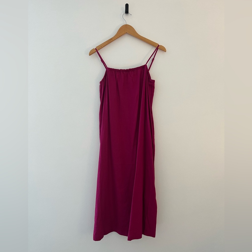 Magenta Linen Slip Dress w/ Pockets